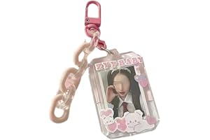 ATTRIA Fairycore Kpop uchwyt na fotokartkę Y2K 7 cm kawaii akrylowy przezroczysty brelok uchwyt na identyfikator etui na kartę kredytową pokrowiec indie ochraniacz z miłością serce wisiorek ozdoba (różowy, 7 cm)
