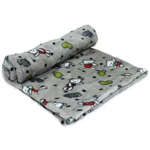 Hiputee Premium Polyester Cartoon Print Reversible Soft Pet Blanket for Dogs and Cats (Grey, Medium)