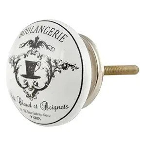 2 Pieces Antique Knobs | Ceramic Furniture Handles for Dressers | Black White Door Knobs for Kids Room | Boulangerie Pari Mid Century Cabinet Pulls | 3.81 cm Knobs