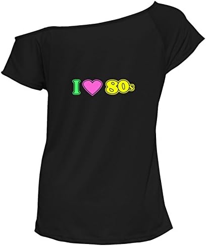 Womens Ladies I Love The 80s Top Pop Star Retro T-Shirt Fancy Dress Party Tees#(5900#BlackT Shirt/I Love The 80s Print#UK 6)