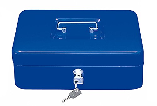 Wedo 145303H - Caja met  lica para dinero  2 llaves  soporte para monedas desprendible  acero soldado  25 x 18 x 9 cm   color azul