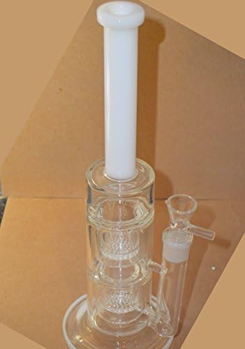 Premium Quality 37cm Tall Large Round Base Side Bowl Diffuser Tube Percolator Airflow 2 Level Honeycomb Ash Catcher Flow Shower Tubes Milky Mouthpiece Glass Water/Pipe/Bong/Sisha/Hookah