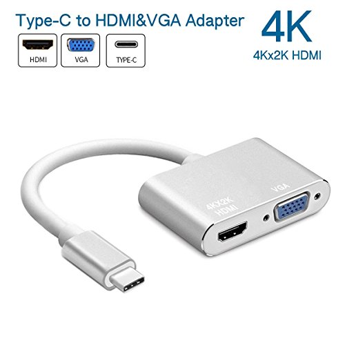 Adaptador USB C a HDMI VGA, Musou Adaptador 2 en 1 Tipo C a VGA HDMI UHD Adaptador Plug and Play con carcasa de aluminio para Macbook Proyector TV