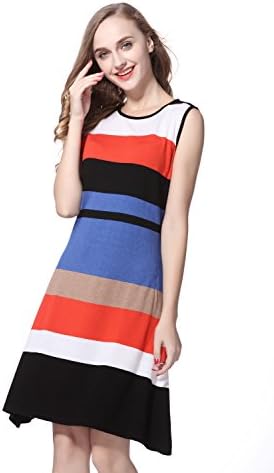 KNITBEST Women's Knitwear Sleeveless Striped Dress (Large)