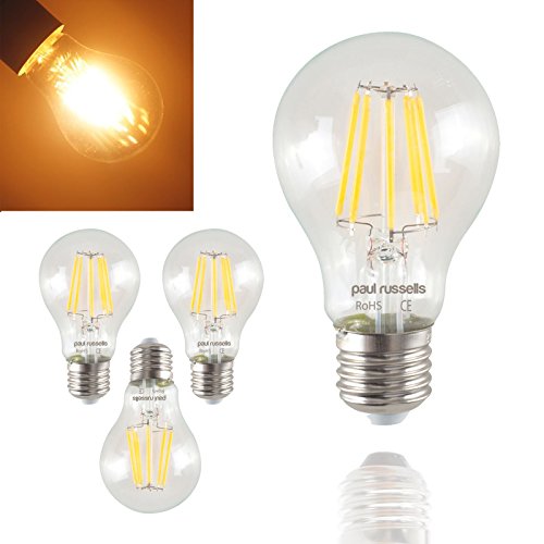E27 Edison Screw LED Filament – 7Watt 60W Equivalent 806LM Lumens 2700K ES Standard GLS A60 – Super Bright Energy Saving Light Non-Dimmable - Warm White Bulbs - Pack of 3