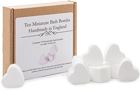 Bath Bomb Gift Set - Bath Fizzers, 10 mini heart shaped handmade snowmusk bath bombs in a gift box.