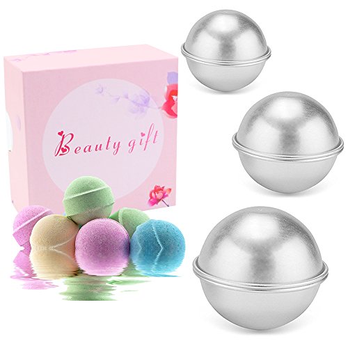 Metall-Formen für Badekugeln zum Selbermachen, für Ihr eigenes Badekugeln-Rezept, 6-teiliges Set mit 3 Formen, machen Sie Badekugeln auch für Ihre Familie ganz einfach selbst (D Combo), 2.55inch/6.5cm; 2.16inch/5.5cm; 1.77inch/4.5cm