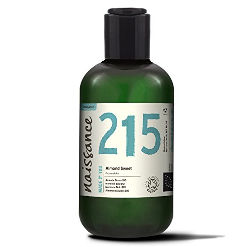Naissance Organic Sweet Almond Oil (#215) 250ml - Pure & Natural, Certified Organic, Cold Pressed, Vegan, Hexane Free & No GMO. Ideal for Massage, Skincare & Haircare