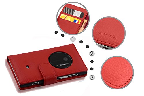 Cadorabo - Funda Nokia Lumia 1020 Book Style de Cuero Sint  tico en Dise  o Libro - Etui Case Cover Carcasa Caja Protecci  n con Tarjetero en ROJO-INFIERNO