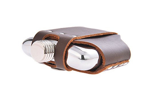 Quantum Abacus Premium Fiaschetta in Acciaio Inossidabile con Custodia in Vera Pelle, 115ml, Rettangolare,  MOD. 1904 (DE)