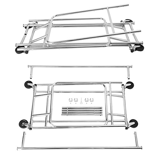 LANGRIA Zusammenklappbar Kleiderständer Rollbar Garderobenständer mit 2 Verstellbare Kleidertange, 4 Omnidirektionalen Rädern, Halten bis 250 lbs (55,1 bis 65,0 “ H x 50,4-74,0 “ W x 21.7 “ D), Chrom-Finish - 3