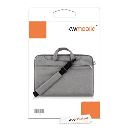 kwmobile Umhängetasche für 15″ 15,6″ Laptop / Ultrabook – Laptoptasche aus Stoff mit Reißverschluss und Tragegurt in Grau – z.B. geeignet für Apple, Samsung - 7