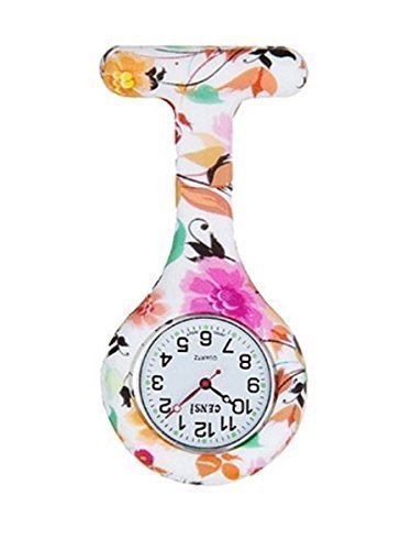 Feder Blume Druck Silikon Krankenschwester Doktor Tunika Brosche Anhnger Uhr Japanische Bewegung Premium Qualitt