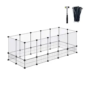 DINMO Rabbit Playpen, Guinea Pig Cages, Hamster Cages, Iron Net Bottom Design for Small Animal, Bunny, Ferret, Hedgehog, DIY, Expanded, Portable, Exercise Fence, 61.4 x 25.4 x 22.3 Inches