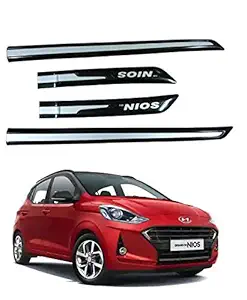 AASHIRWAD ABS (Black & Silver Dual in Colour) Car Side Beading/Car Side Garnish/Car Door Garnish/Door Lining/Door Protector for Hyundai Grand i10 NIOS (Set of 4 Pieces)
