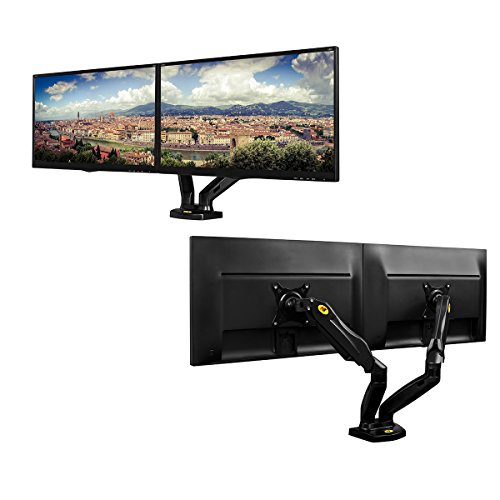 Cusfull Dual Tischhalterung Monitorhalterung Monitor Ständer Schwenkbarme für 2 LCD LED Monitore 17“-27“ – Einstellbar VESA 75 / 100 - 6