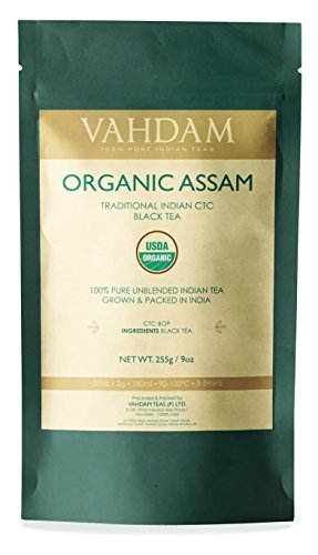 USDA Certified Organic Assam CTC Tea from the Gardens of Assam (Bulk Pack, Makes 127 cups)- Robust, Full-Bodied, Rich, and Unblended Breakfast Tea Best Served with Milk or Water| 9 ounces (255g)