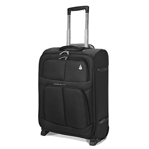Aerolite 55x40x20 Tamaño Máximo de Ryanair y Vueling Trolley Maleta Equipaje de Mano Cabina Ligera con 2 Ruedas, (2 x Maleta, Negro + 2 x 2do Bolso) - Aerolite