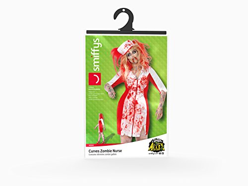Smiffys Adult Women's Curves Zombie Nurse Costume, Dress and Headpiece, Zombie Alley, Halloween, Size: L, 44340