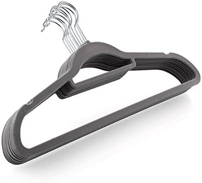 Standard Quality Ultra Slim Non Slip Flocked Velvet Hangers Coat Clothes Trousers With Bar [ Grey , Pack of 30 ]