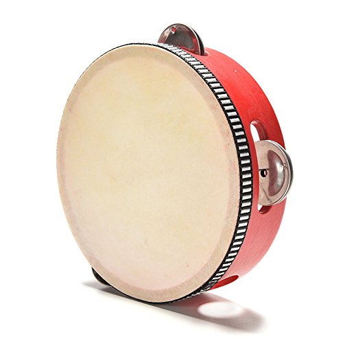 keepingup 1 Piece Musical Tambourine Wooden Drum Rattles for Baby Education Toy Red