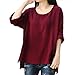 Produktbild Damen Bluse Dasongff Frauen Lose Pullover Baumwolle und Leinen Große Bluse Langarmshirt T-Shirt Oberteil Tops Bluse Plus Größe L~4XL (Weinrot, L)