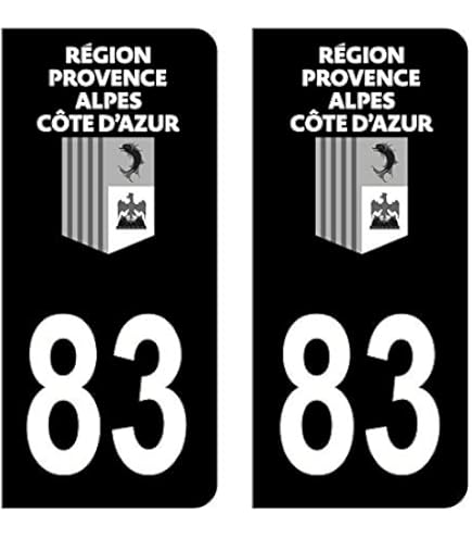 Vinyle Haute Tenue HADEXIA Lot 4 Autocollants Département 83 Var - Noir & F - Pour Plaque Immatriculation - PACA - Fabriqué France Sticker Département 83
