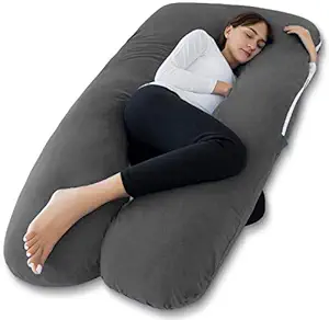 Angel Mommy Full Body Pregnancy Pillow - U Shaped Pillow/Body Pillow/Lumbar Pillow/Maternity Pillow with 100% Cotton Zippered Cover for Pregnant Women - Grey