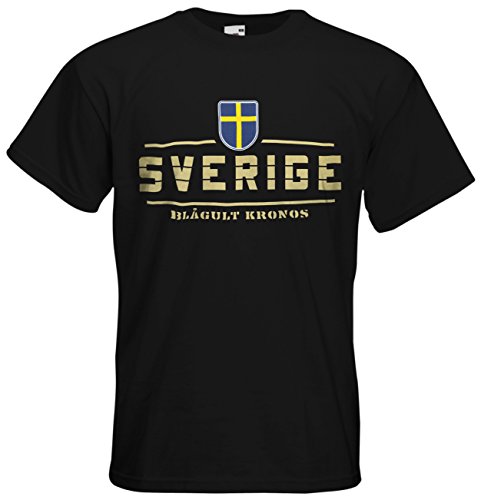 AkyTEX Schweden Sverige EM 2016 Fanshirt T-Shirt Trikot (Schwarz, XXL)