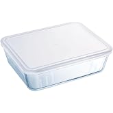 Pyrex Cook &amp; Freeze 4.2 Litre Glass Container with Lid | White, rectangular format, snap-on lid with silicone seal, microwave