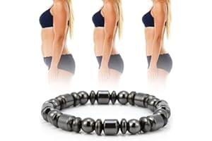 ZJCHAO Pulsera Adelgazante Unisex con Piedra Negra y Terapia Magnética, Talla 17-18 cm