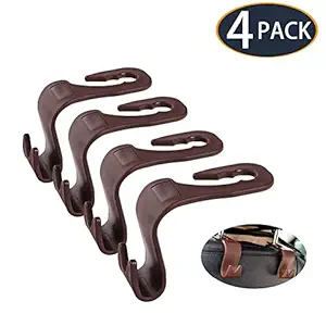 KolorFish Back Seat Headrest Hanger Storage Hooks Organiser for Car, SUV - Set of 4 (Brown)