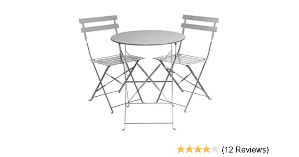 East2eden Grey Metal 2 Seater Patio Bistro Garden Chair Table Set