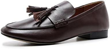 QXH Women's Shoes Sandals Shallow Mouth Round Head Flats Leather,Dark Brown,37