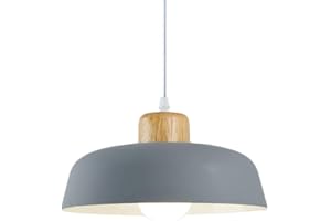 HJXDtech Lampe à suspension en métal rond simple et moderne nordique, Grand plafonnier E27 finition bois, Lumière suspendue de couleur vive pour salon de chambre à coucher de cuisine (Gris)