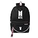 Produktbild Wookit Unisex BTS Rucksäcke Canvas Kpop Schultasche Casual Daypacks Laptoptasche Reiserucksack für A.R.M.Y.-V