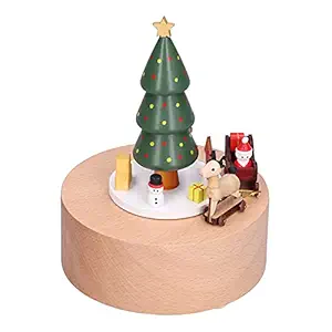 Music Box, Wooden Christmas Tree Figurines Innovative Musical Box with Santa Claus and Deer Cart, Tabletop Exquisite Classic Mechanical Toys Gifts for Girlfriend Kids Birthday for Home