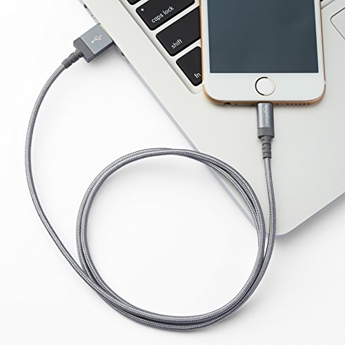AmazonBasics Verbindungskabel Lightning-auf-USB-A, Nylon, geflochten, 0,9 m, zertifiziert von Apple, Dunkelgrau - 4