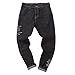 Produktbild Berrose-Herren Beiläufig Herbst Denim Baumwolle Jahrgang Waschen Hiphop Arbeitshose Jeanshosen-Herren Designer-Jeans Hose Stretch Basic Jeanshose Regular Fit Destroyed Look Zipper(Schwarz,32)