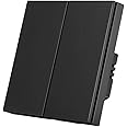 Makayuron WIFI Smart Light Switch, Push-button Light Switch, No Neutral Required, LED Backlight, Works with Alexa, Timer, Multi-Way Control by Smart Life/Tuya APP (Black 2 Gang)