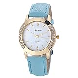 Geneva Fashion Damen Diamant Analog Leder Quarz Armbanduhr Uhren Mit Lederarmband Modisch Strass Armbanduhren Für Frauen Geschenke Für Frauen Einstellbar Uhrenband