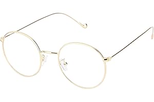 sigaer Brille Nerdbrille Retro Rund Unisex Metallgestell Brillenfassung Dekobrillen 140x50mm Gold