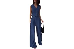 ticticlily Tailleur Donna Eleganti Estivi 2 Pezzi Tailleur Pantalone Tuta Tute Complete Gilet con Bottone e Pantaloni A Vita Alta Casuale Chic Abbigliamento da Lavoro Tempo Libero Streetwear