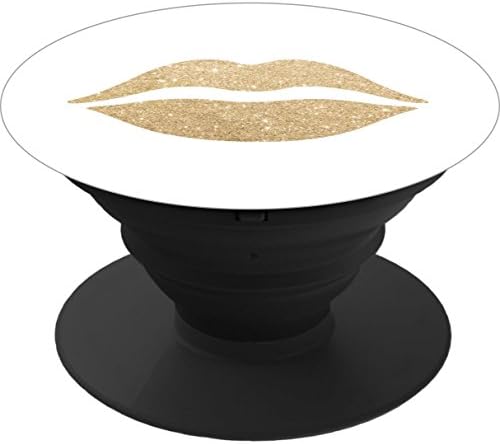 Multi-Function Pop Out Phone Grip and Stand, Socket Mobile Holder for your Phone &amp; Tablet - elegant clear gold glitter lips