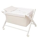 Manejable: estructura estable con ruedas con frenos para su fácil transporte. Madera de haya lacada en blanco con pinturas no tóxicas.