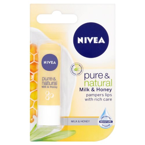 Nivea Pure and Natural Milk and Honey Lip Balm, 4.8 g - Pack of 6