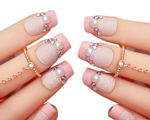 Set of 24 Lovely Venetian pearl Style Makeup Set DIY 3D Design False Nails, Pink