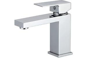 VALAZ Rubinetto Bagno Lavabo Cromo | Miscelatore Lavabo Bagno Acqua Fredda e Calda, Risparmio Acqua | Installazione Facile e Veloce | Ottone, Inossidabile, Elegante, Quadrato, Serie Segura