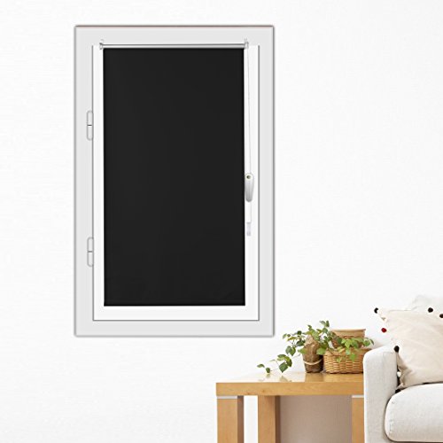 OBdeco Verdunkelungsrollo 90×160cm Schwarz Thermorollo Silberbeschichtung Klemmfix ohne Bohren - 5