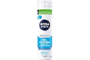 NIVEA MEN Sensitive Cool Gel da Barba in Confezione da 3 x 200 ml, Gel Barba per Rasatura Senza Irritazioni o Arrossamenti, Gel Rasatura Barba Extra Delicato con 0% Alcool